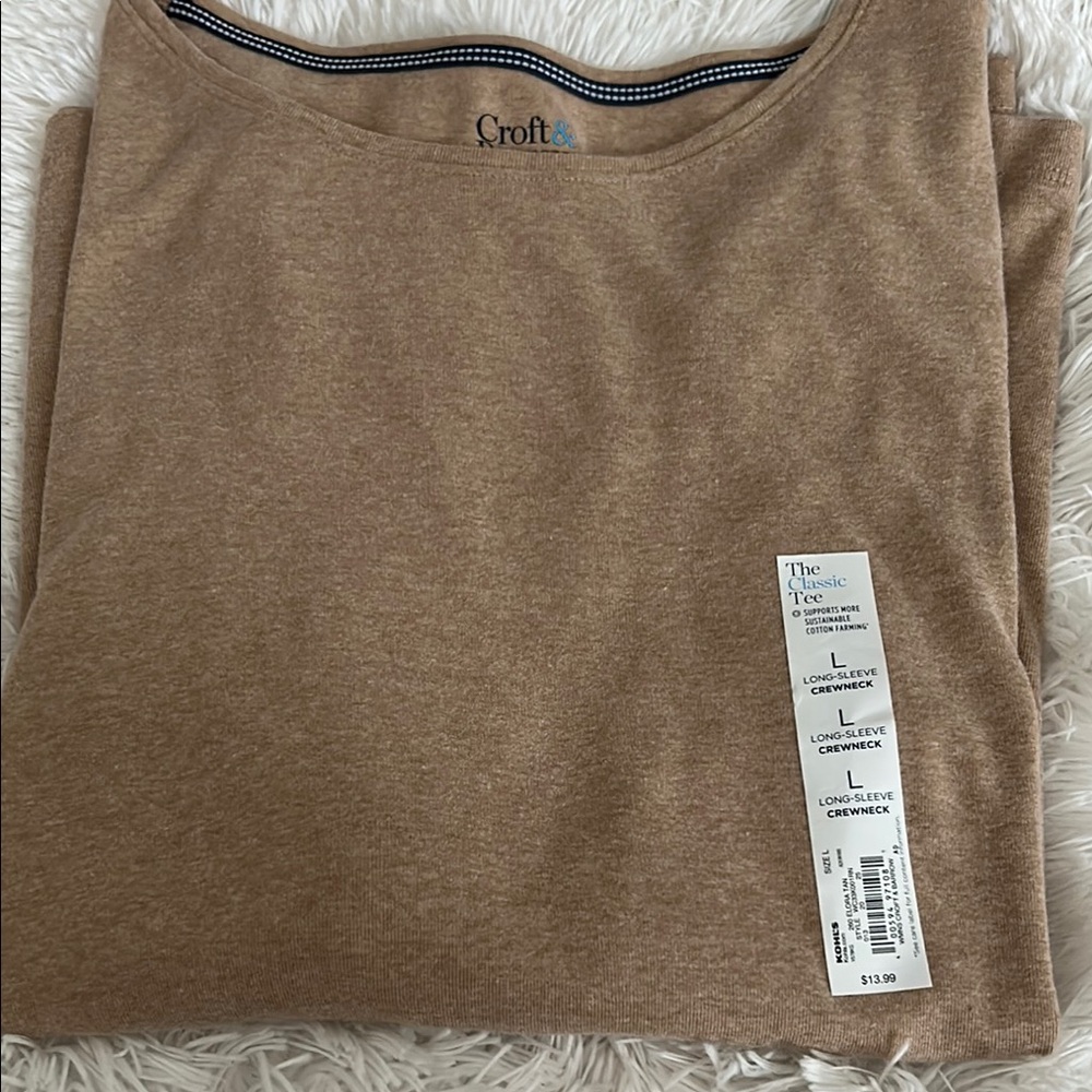 Croft & Barrow Tan Long-Sleeve Crewneck Tee